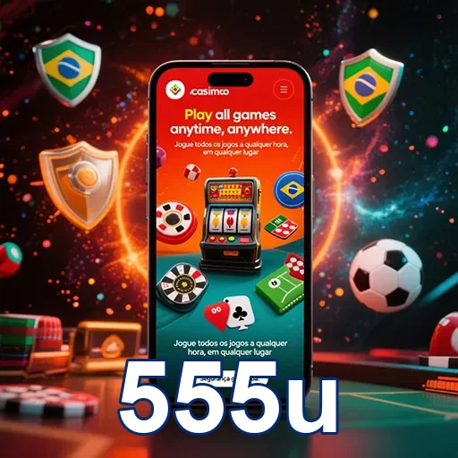 Imagem promocional do app 555u no site 555u, com detalhes sobre recursos e funcionalidades em português brasileiro.